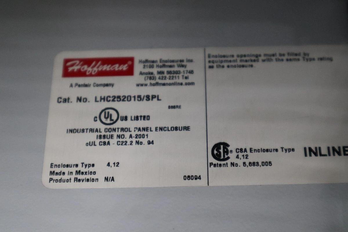 Used Hoffman LHC252015/SPL Enclosure 10401-01-R1-0 W/17743/5-001 STOCK 1461A