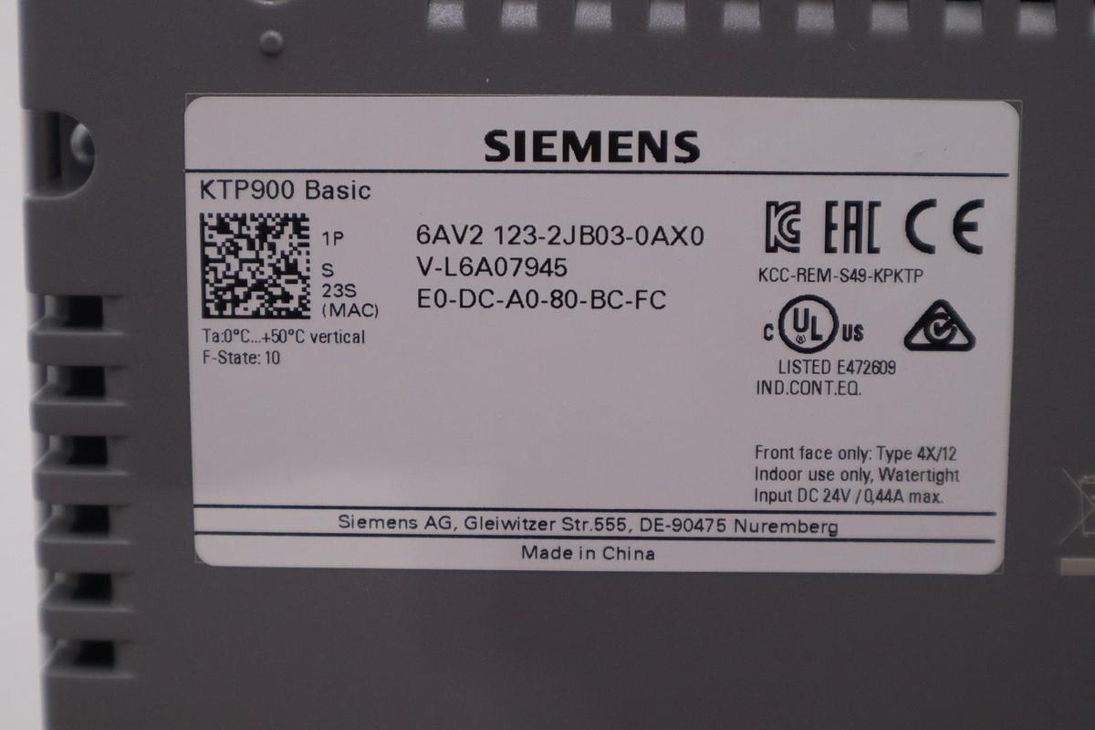 Used SIEMENS 6AV2 123-2JB03-0AX0 / 6AV21232JB030AX0 HMI Touch Screen Panel KTP900