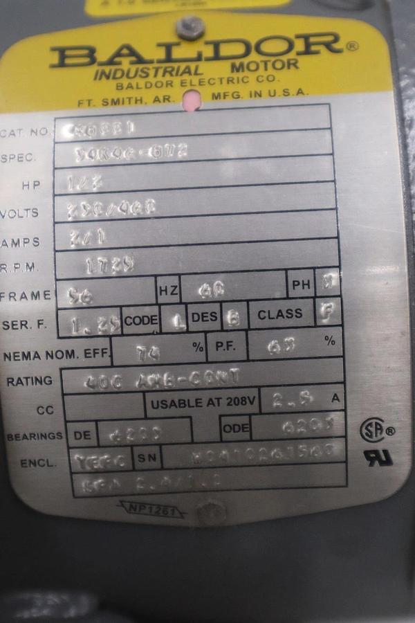 Baldor 3-Phase 1/2 HP Motor Cat No. M8001 56 Frame 1725 RPM STOCK M-24CC