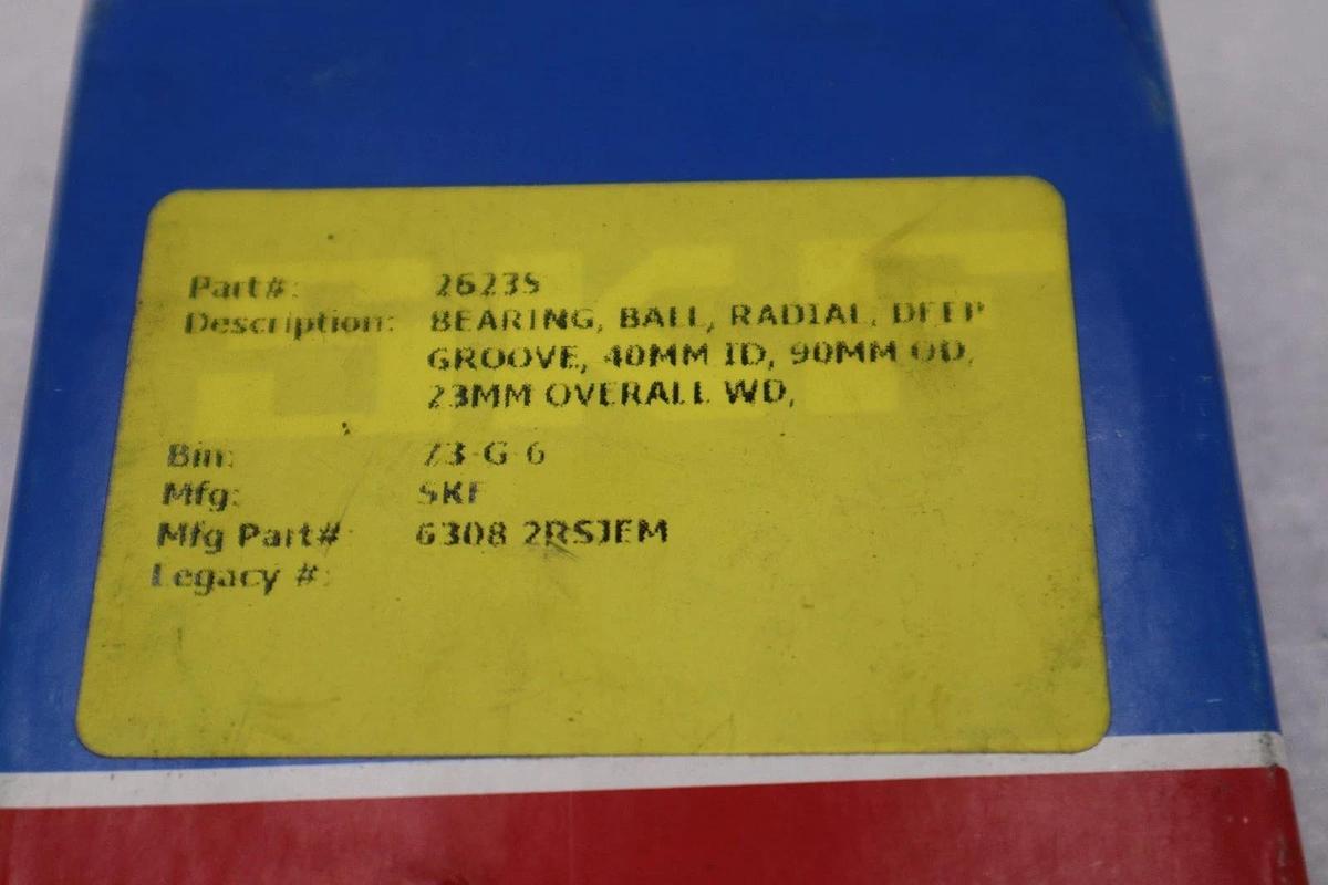 Used LOT OF 2 -- NEW SKF 6308 2RSJEM Deep Groove Radial Bearing STK L217CC