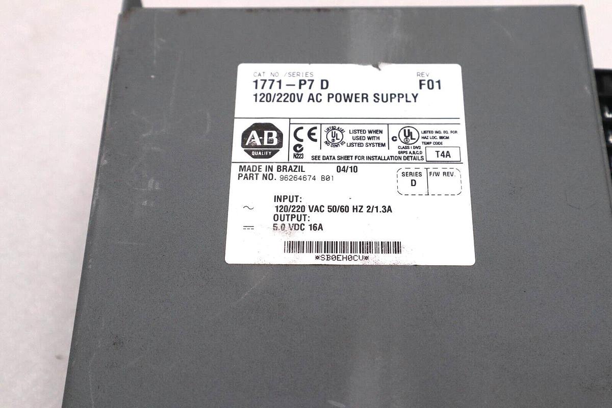 Used ALLEN BRADLEY 1771-P7 120/220V AC POWER SUPPLY SERIES D STOCK #2462