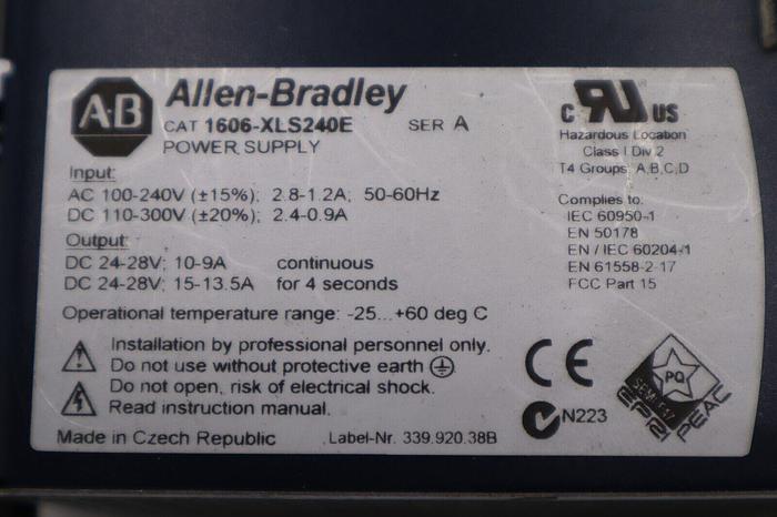 Used ALLEN BRADLEY AB 1606-XLS240E SER A Power Supply 100-240 VAC STOCK L-161-A