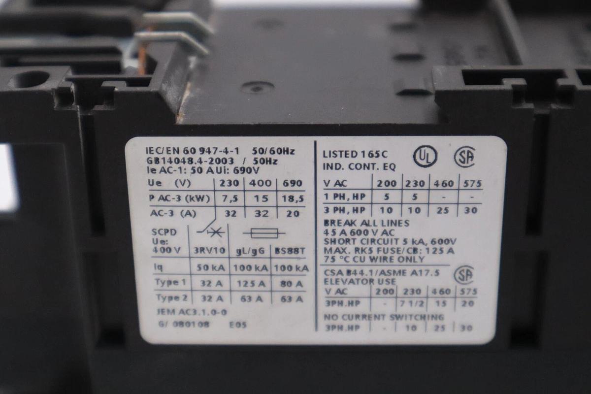 Used SIEMENS 3RT1034-1AK60 CONTACTOR COIL 120 VAC 25 HP 45 AMP STOCK K-45-A