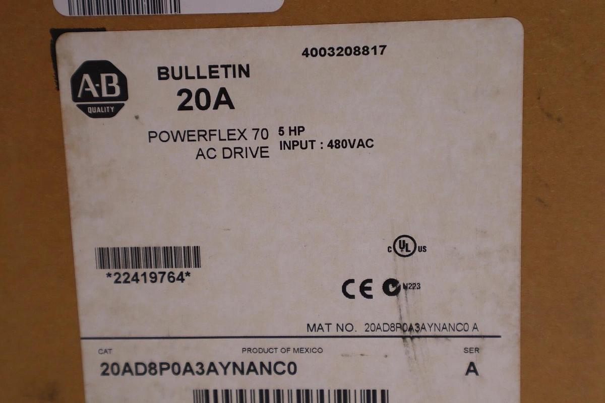 NEW Allen-Bradley 20AD8P0A3AYNANC0 SER A Powerflex AC Drive 5 HP STOCK 3154