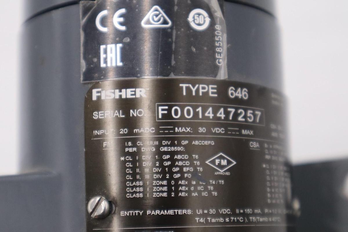 Used Fisher Type 646/ F001447257 20 mADC 30 VDC Transducer UNIT STOCK 3779A