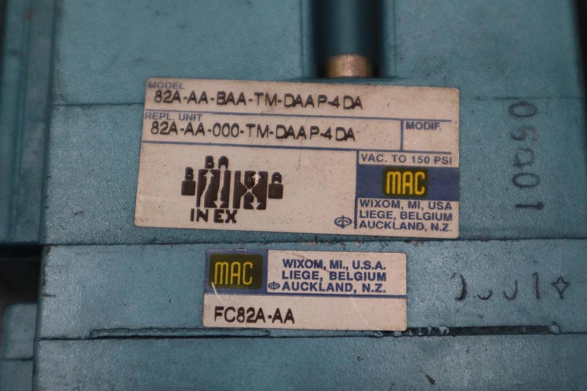 Used MAC VALVES 82A-AA-BAA-TM-DAAP-4DA SOLENOID VALVE STOCK H1460