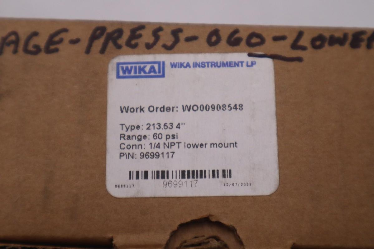 Wika 213.53 4" 60 PSI Range Gauge 1/4"NPT Lower Mount - NEW IN BOX - G1374