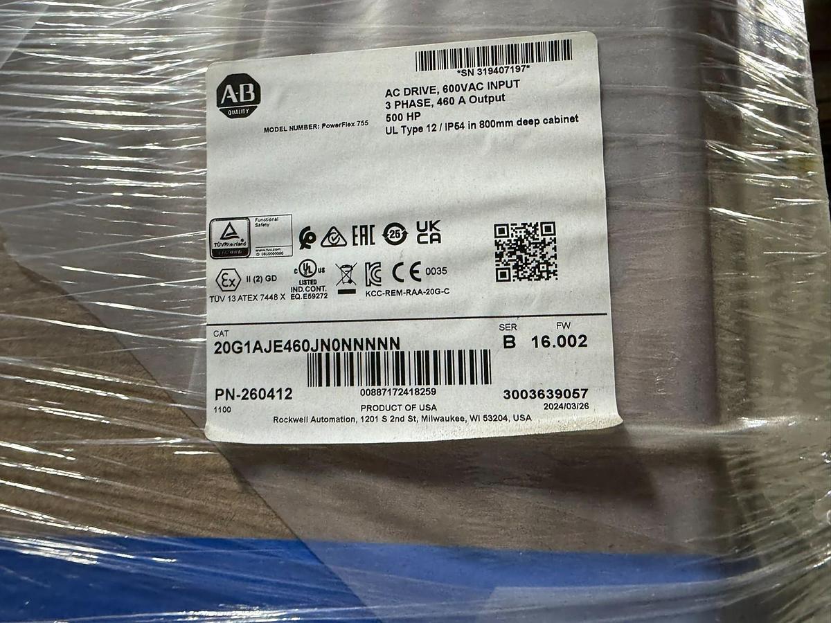 Used NEW ALLEN-BRADLEY MCC ENCLOSURE W/ 500HP POWERFLEX 755 DRIVE 20G1AJE460JN0NNNNN