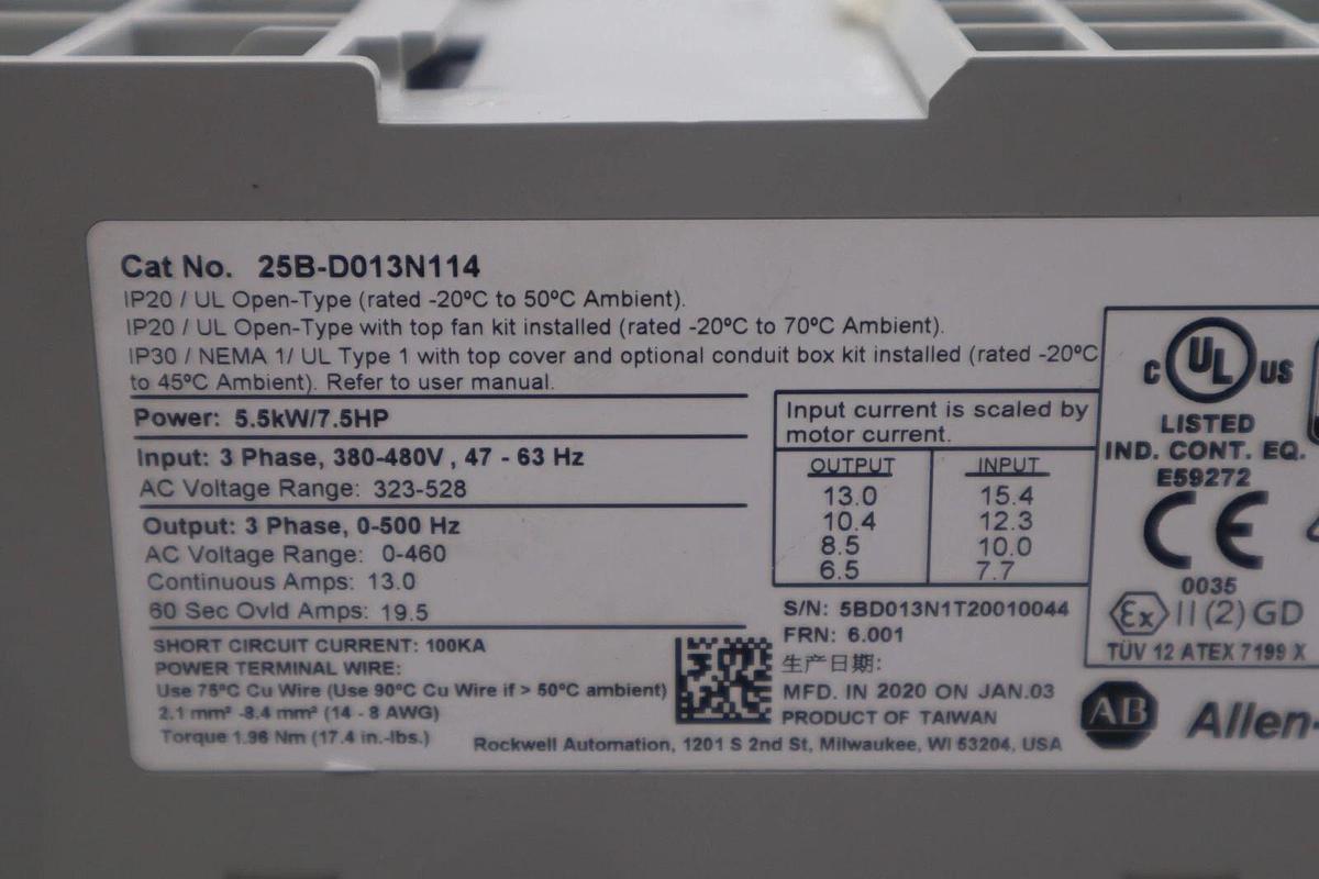 New Allen Bradley 25B-D013N114/A PowerFlex 525 480V 13A 7.5HP STOCK 5234