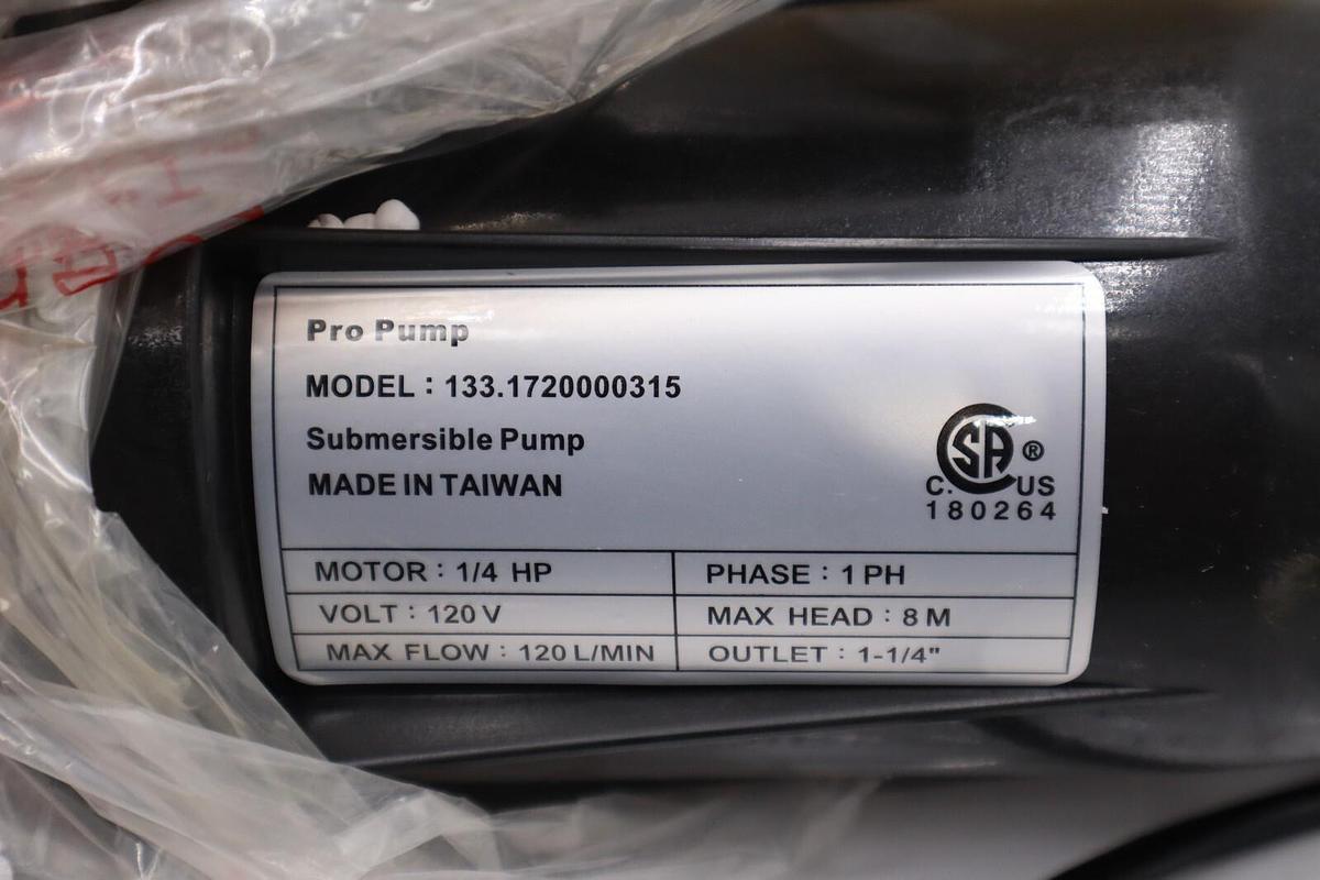 PRO PUMP Submersible Pump 1/4 HP 120 Volt 133.1720000315 STOCK H1177