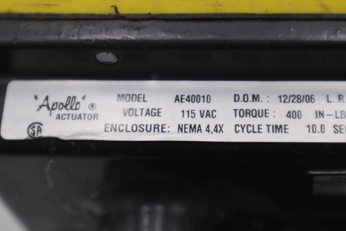 Used APOLLO AE40010  ACTUATOR 115VAC NEMA 4 TORQUE 400 IN-LBS STOCK 3452-A