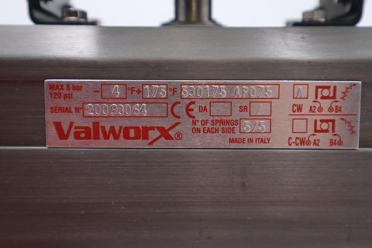 Used VALWORX 530175 AP075 PNEUMATIC ACTUATOR W/ 529102A SOLENOID 529910A VALVE #007-A