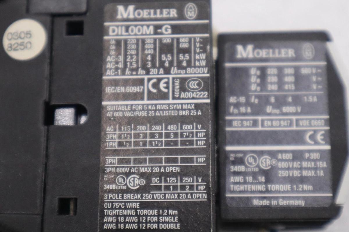 Used Moeller DIL00M-G CONTACTOR 20 AMP 3 POLE STOCK L-459C