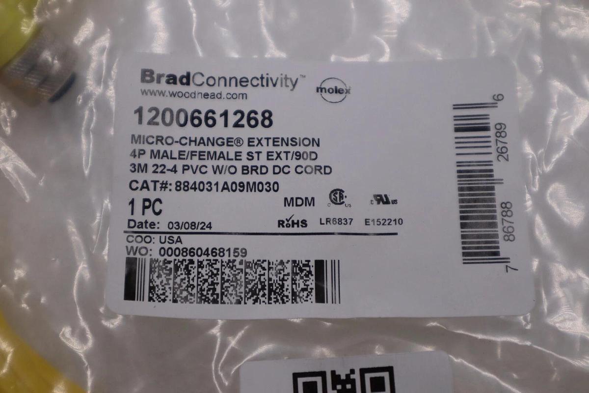 Used NEW Woodhead Connectivity 884031A09M030 Cordset Cable Connector STOCK H1003