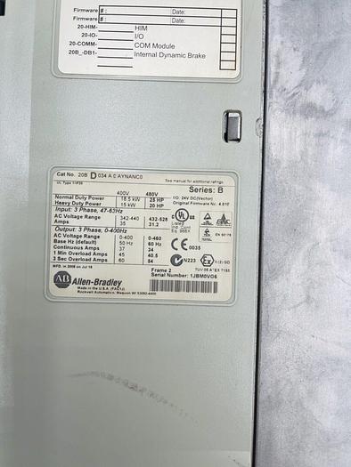 Used ALLEN BRADLEY POWERFLEX 700 20BD034A0AYNANC0 AC DRIVE 25HP 24VDC STOCK 2255