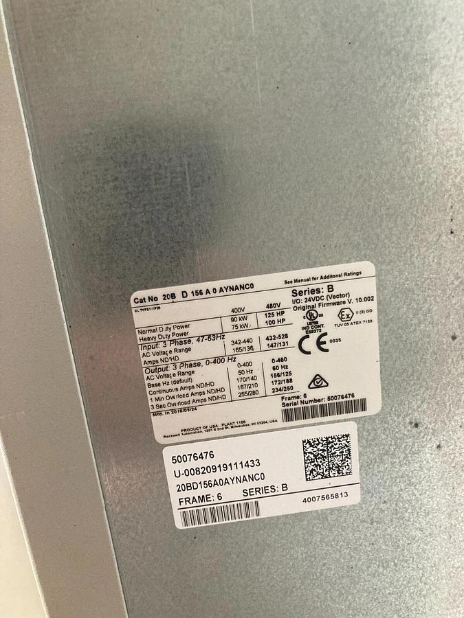 Used ELECTRICAL ENCLOSURE WITH 20BD156A0AYNANC0 Allen Bradley 125HP Powerflex 700