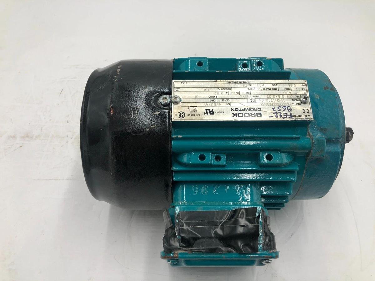 Used BROOK CROMPTON XXXXXSXXF2AAAX AC MOTOR 3PH .5HP 1632RPM 480V STOCK S-92