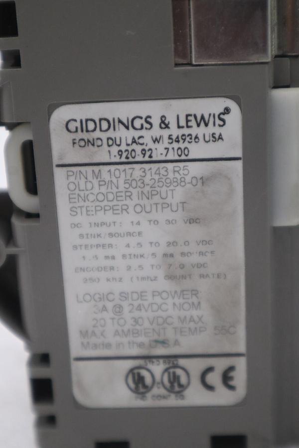 Used GIDDINGS & LEWIS M.1017.3143 R5 STEPPER OUTPUT ENCODER INPUT STOCK 659-D