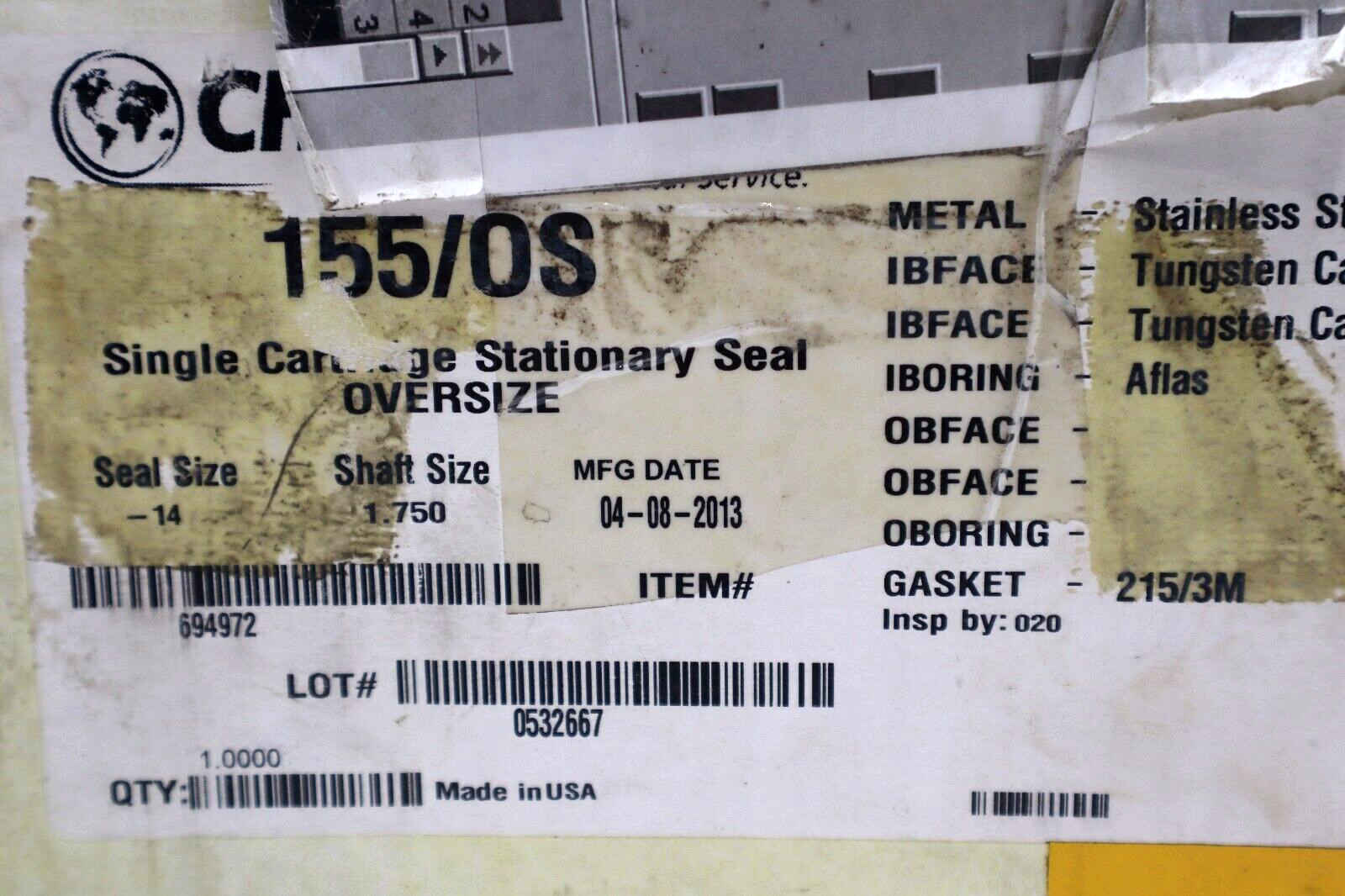 CHESTERTON 155/OS SINGLE CARTRIDGE STATIONARY SEAL OVERSIZE STOCK #3490