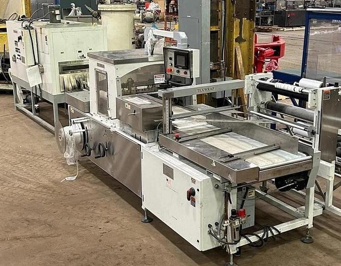 Used TEXWRAP # 2202 SS CONTINUOUS MOTION SIDE SEAL SHRINK WRAP SYSTEM W/ TUNNEL