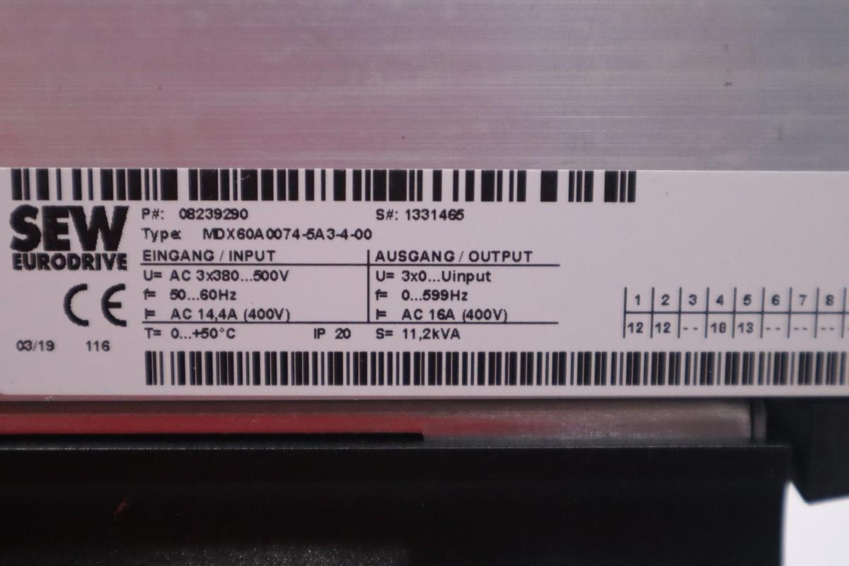 Used Sew Eurodrive MDX60A0040-5A3-4-00 Movidrive Drive Inverter H-771C