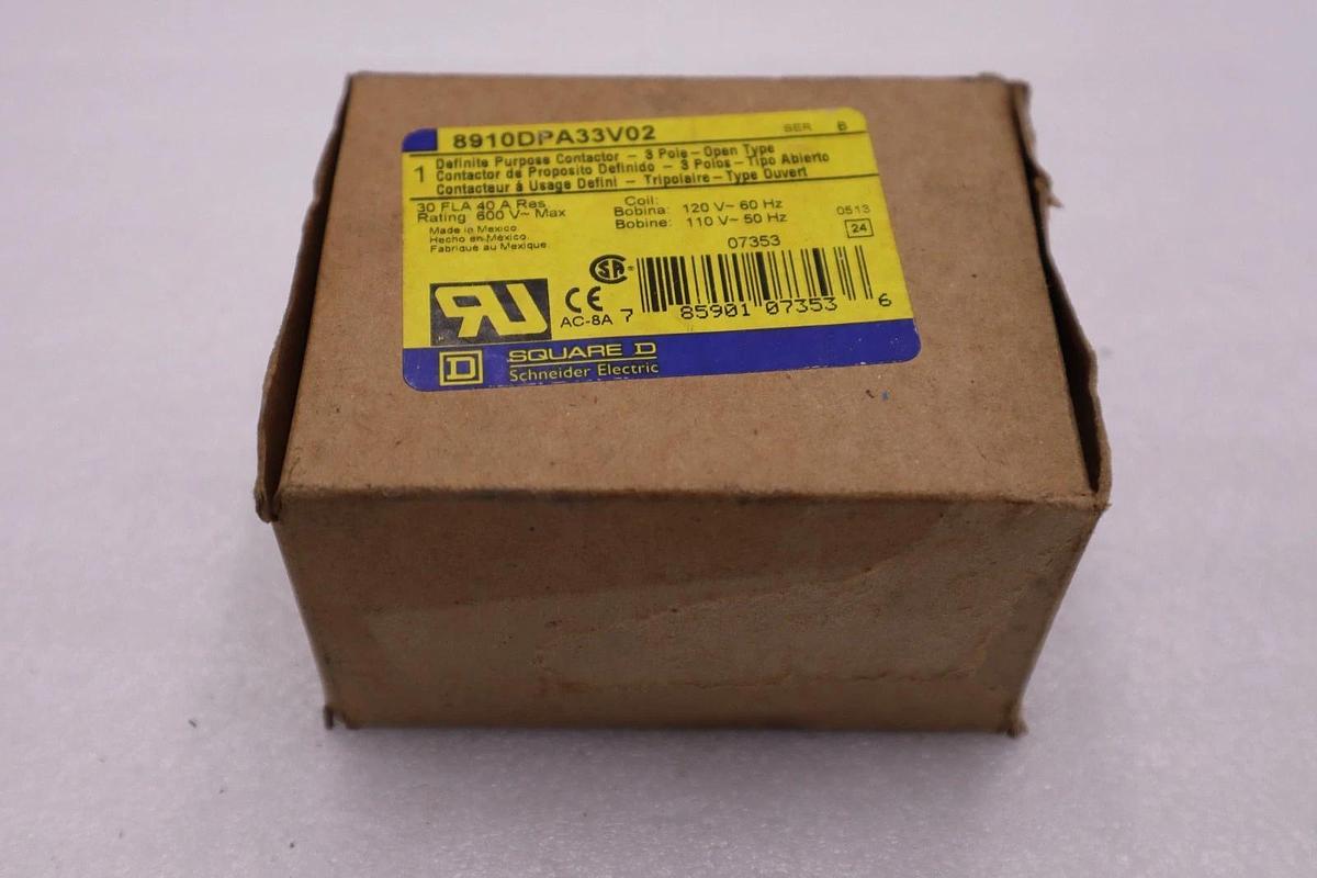 Used NEW Square D 8910DPA33V02 Definite Purpose Contactor 3 Pole Open STOCK H890A 785901073536