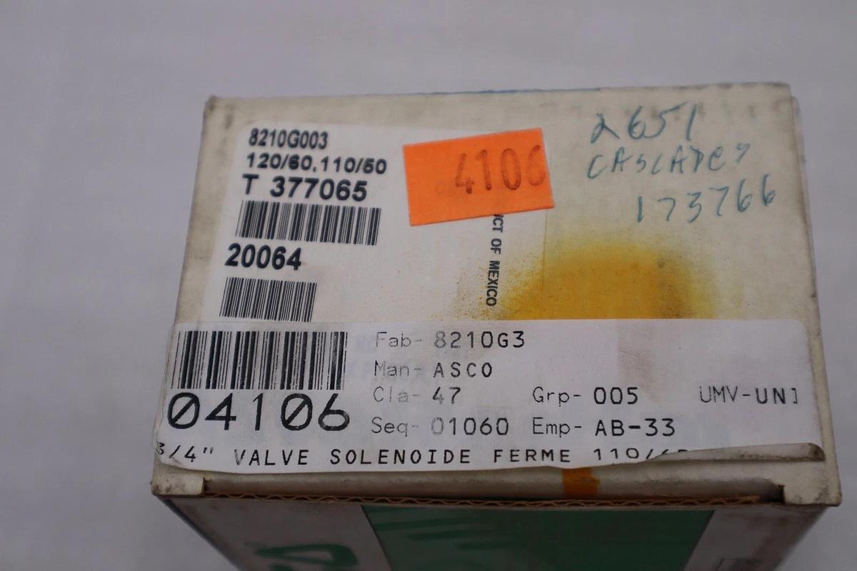 Used Asco 8210G003 Solenoid Valve 3/4in Npt 120v-ac Red Hat Solenoid - STK GF533A