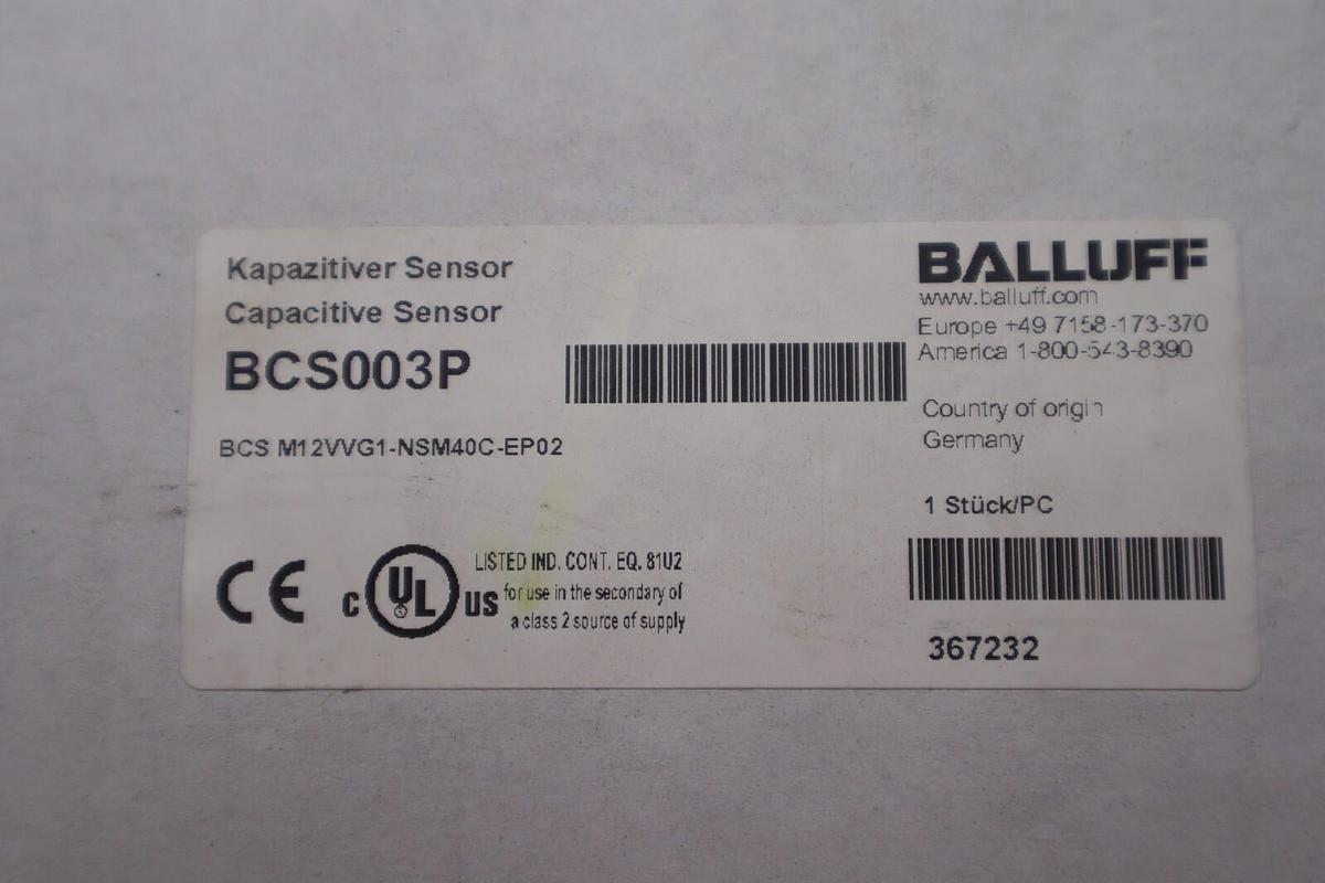 Used Balluff Capacitive Sensor BCS003P BCS M12VVG1-NSM40C-EP02 New Open Box #K-1756