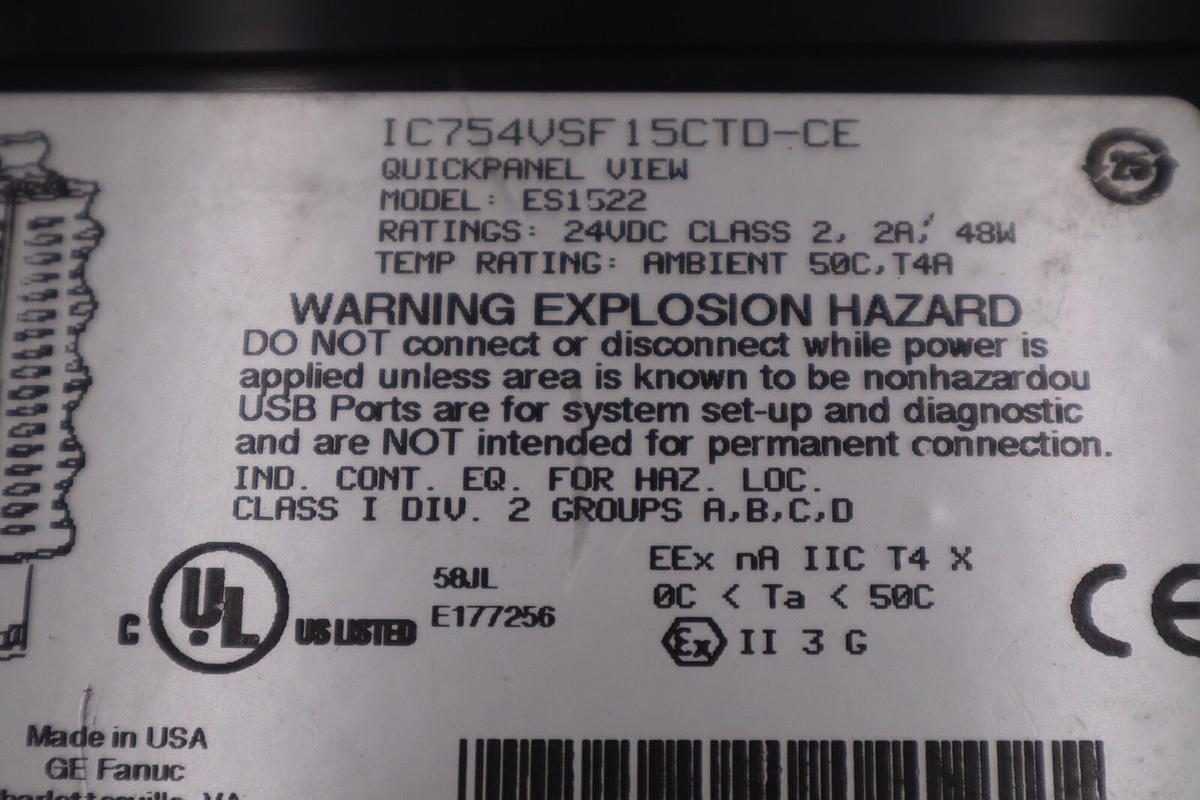 Used GE ES1522 / IC754VSF15CTD-CE QuickPanel View SCREEN STOCK G128A