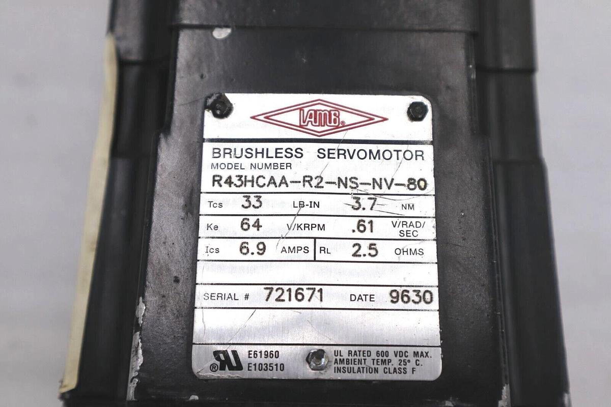 Used LAMB R43HCAA-R2-NS-NV-80 BRUSHLESS SERVOMOTOR STOCK #1716