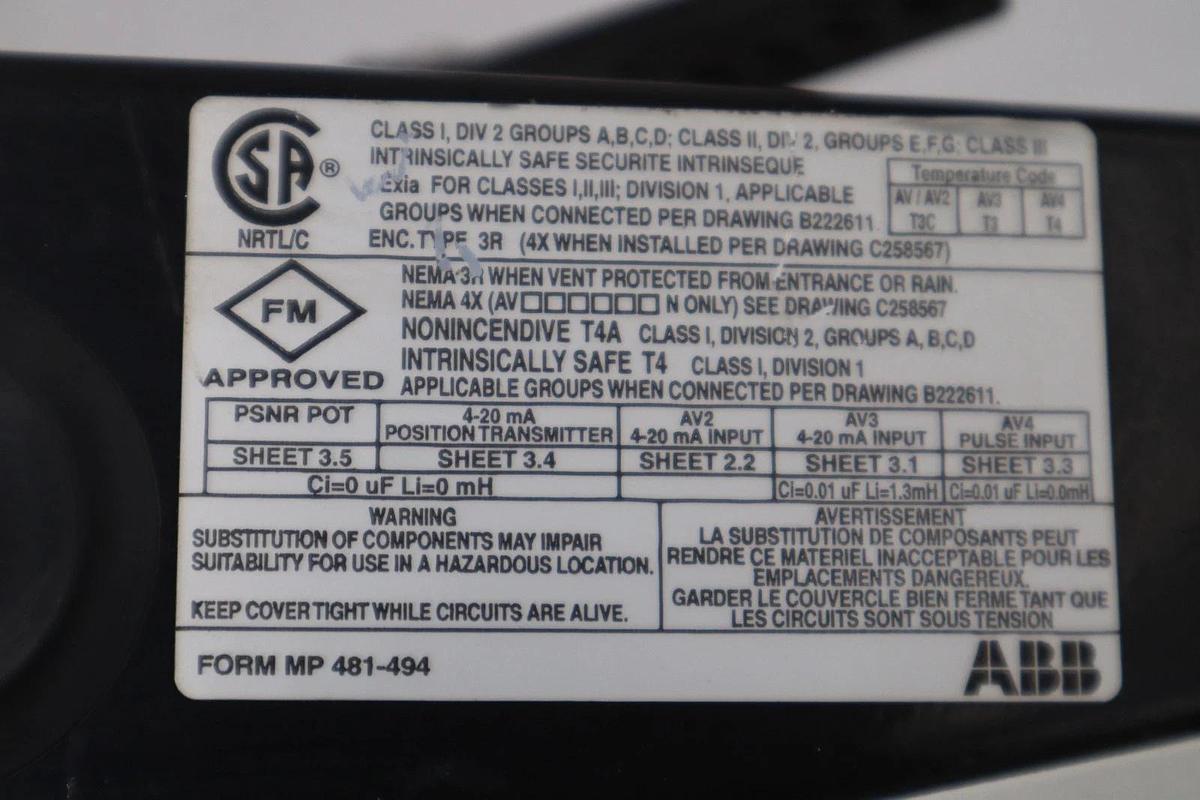 ABB AV1121000 Pneumatic Valve Positioner 150 PSI NEW UNIT STOCK GF-505