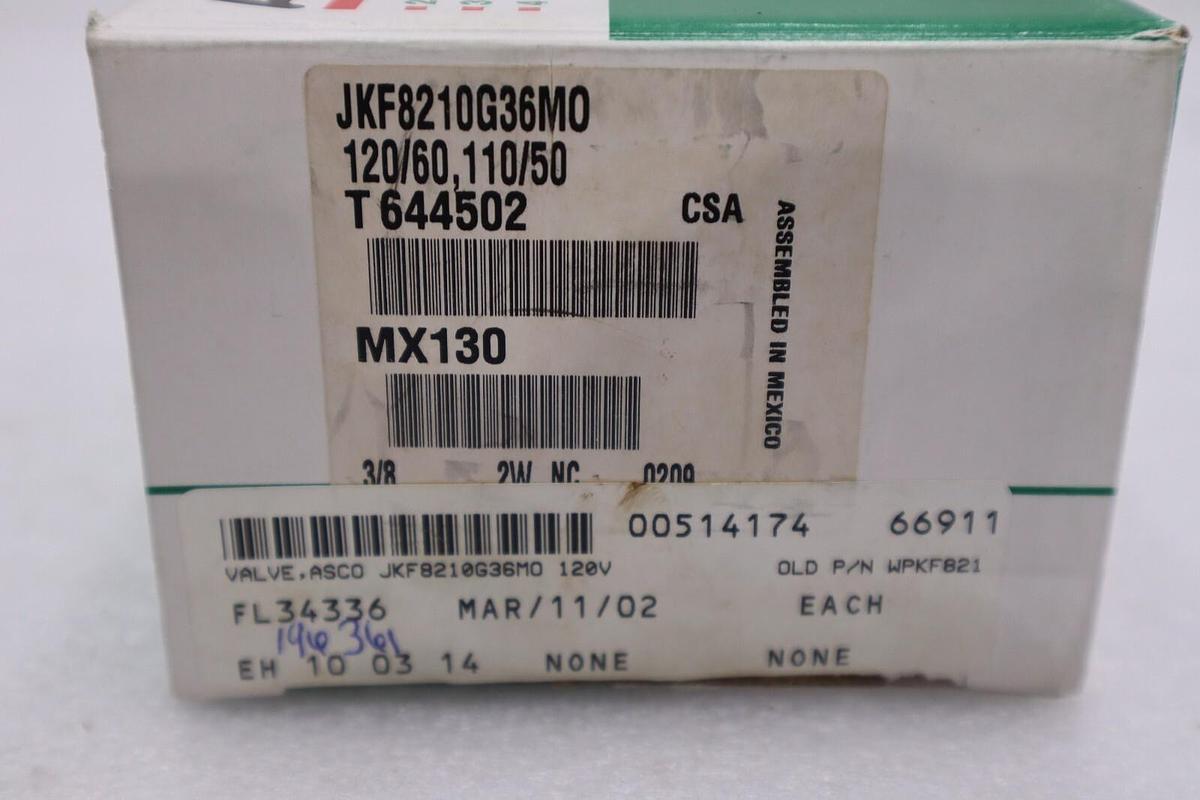 Used ASCO JKF8210G36M0 Solenoid Valve NEW WITH BOX STOCK G574