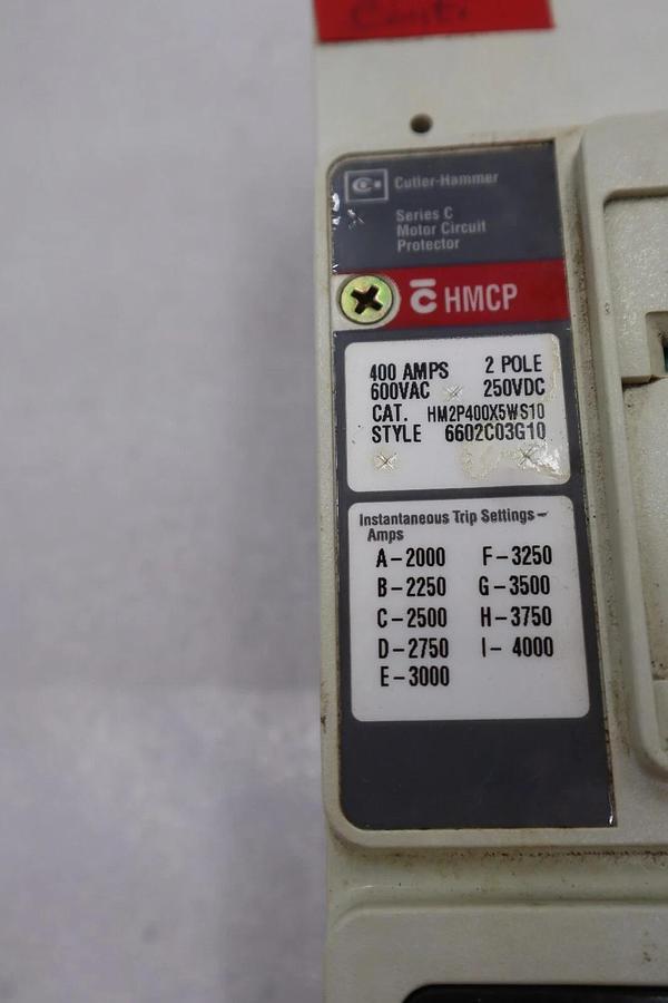 Used CUTLER-HAMMER HM2P400X5WS10 MOTOR CIRCUIT PROTECTOR SERIES C 600VAC STOCK #3222