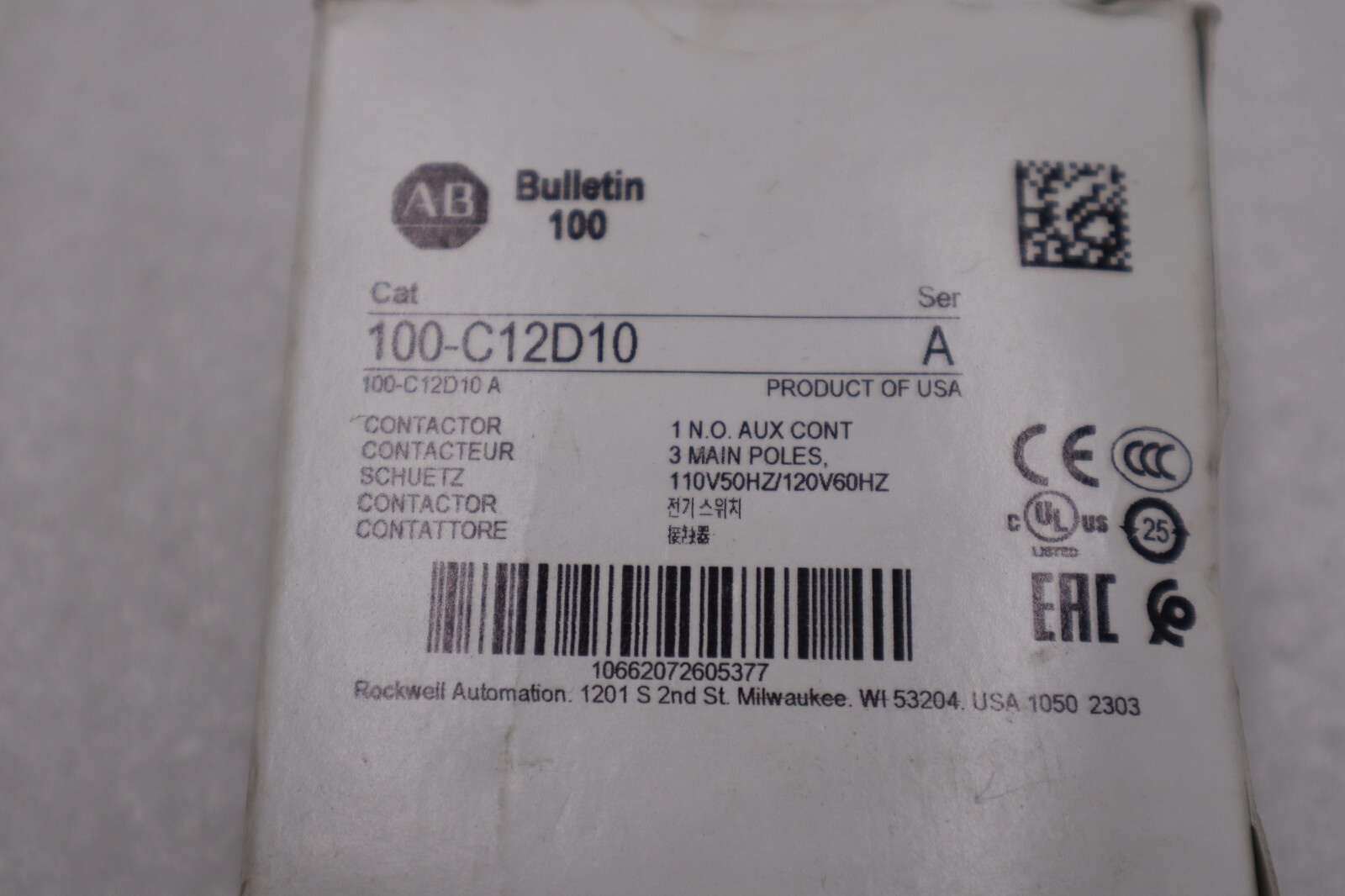 Used NEW OPEN BOX Allen Bradley 100-C12D10 110/120V AC 12A Contactor AB STK H281A