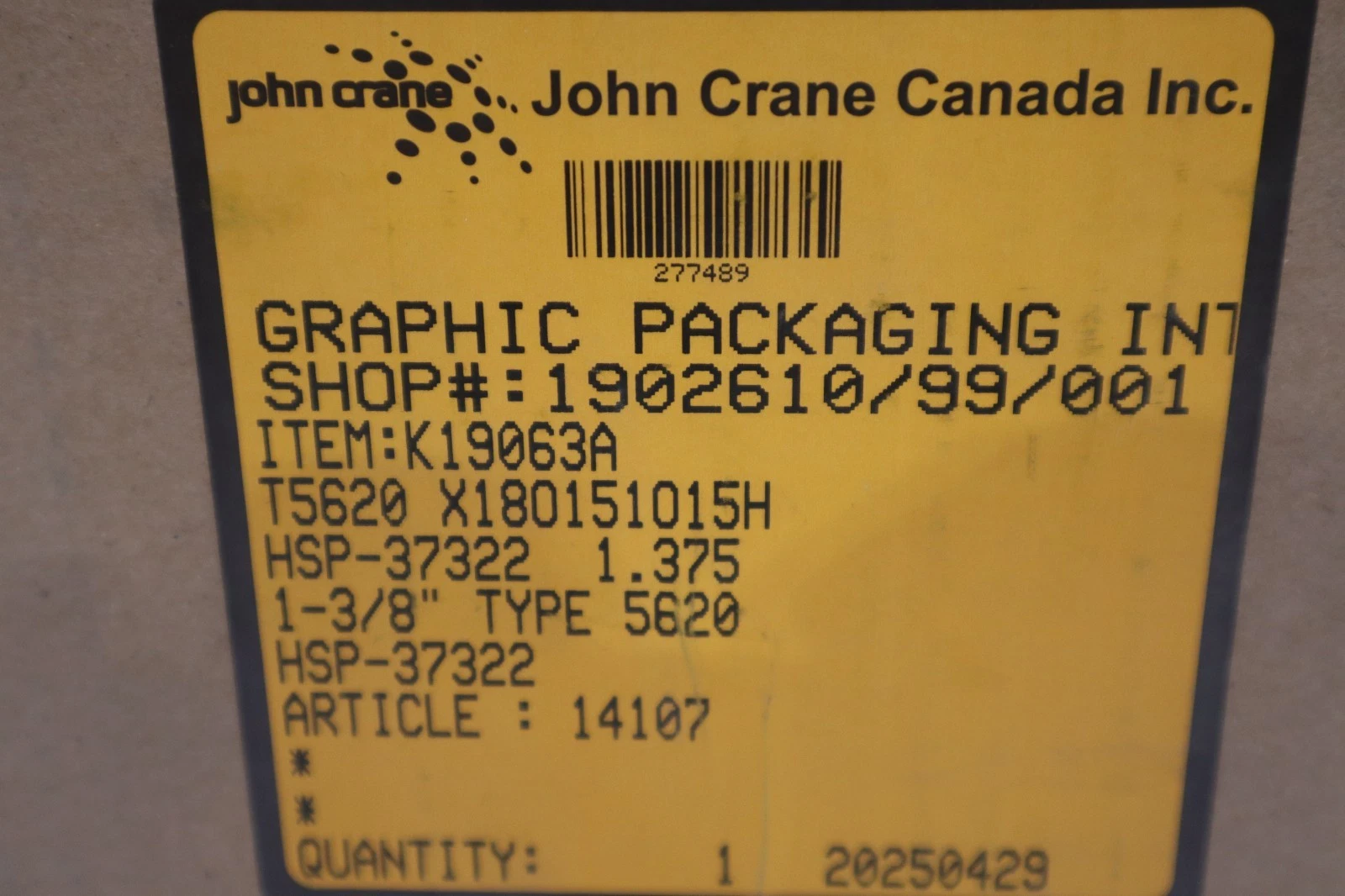Used John Crane HSP-37322 1-3/8" TYPE 5620 Seal Assembly - NEW IN BOX - STOCK GF906