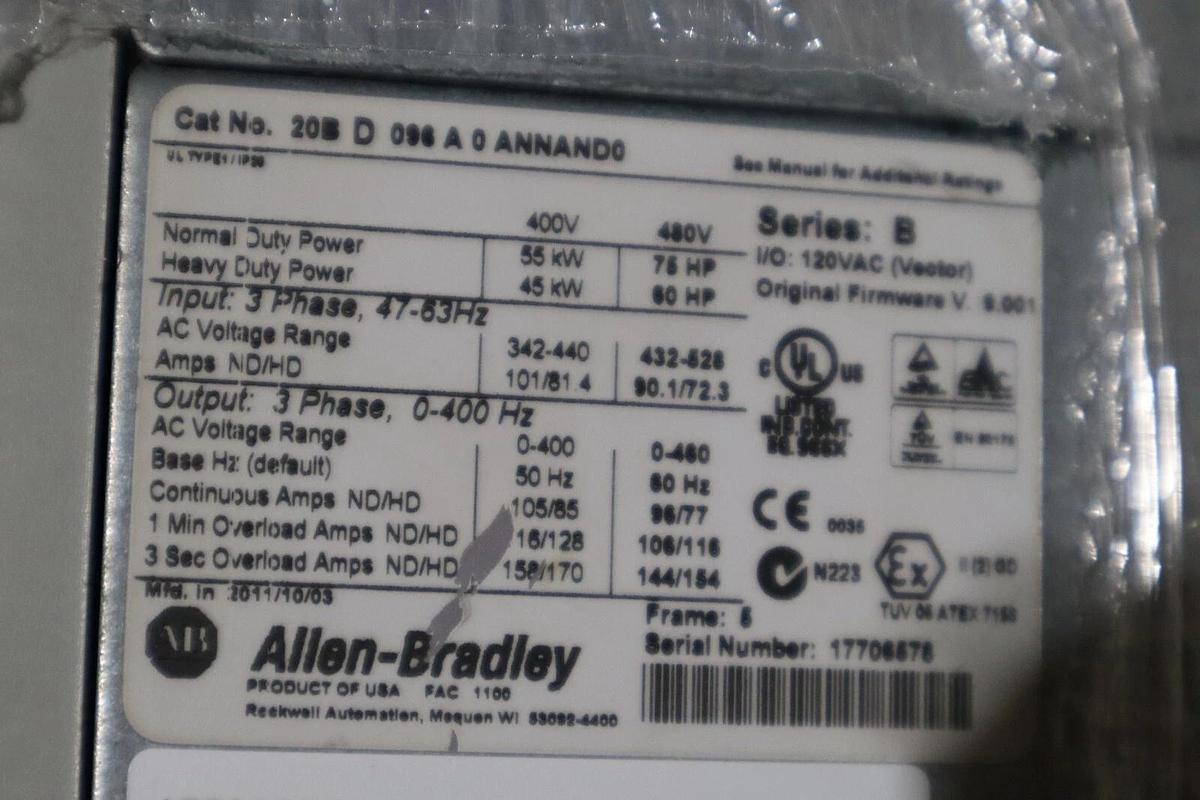 NEW Allen Bradley 20BD096A0ANNAND0 /B AC DRIVE POWERFLEX 700 STOCK S-597