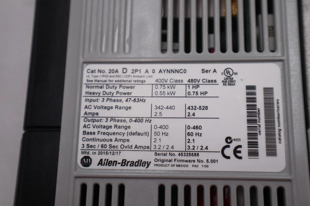 Used NEW Allen-Bradley Powerflex Drive 20AD2P1A0AYNNNC0 1 HP STOCK 2594