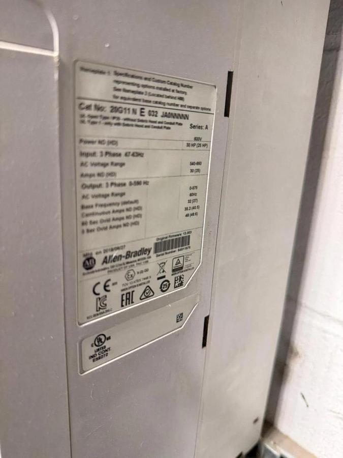 Used LOT OF (2) 30 HP ALLEN BRADLEY POWERFLEX 755 DRIVE CAT. 20G11NE032JA0NNNNN 600V