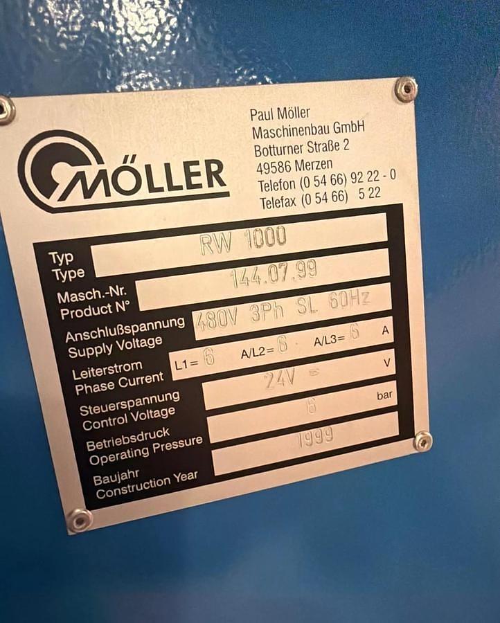 Used 40" (1000MM) MOLLER RW 1000 PLASTIC / GIFT WRAP COUNTER ROLL REWINDER LINE