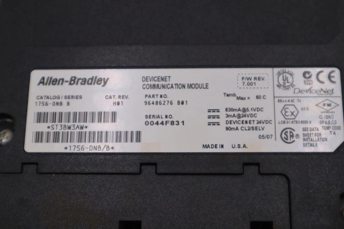 Used Allen Bradley 1756-DNB /B ControlLogix DeviceNet Communications Module STK 3533A
