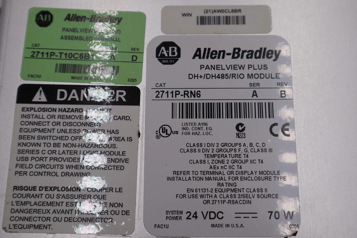 Used ALLEN BRADLEY 2711P-T10C6B1 SER A PANELVIEW PLUS 1000 COLOR DISPLAY STOCK 1893