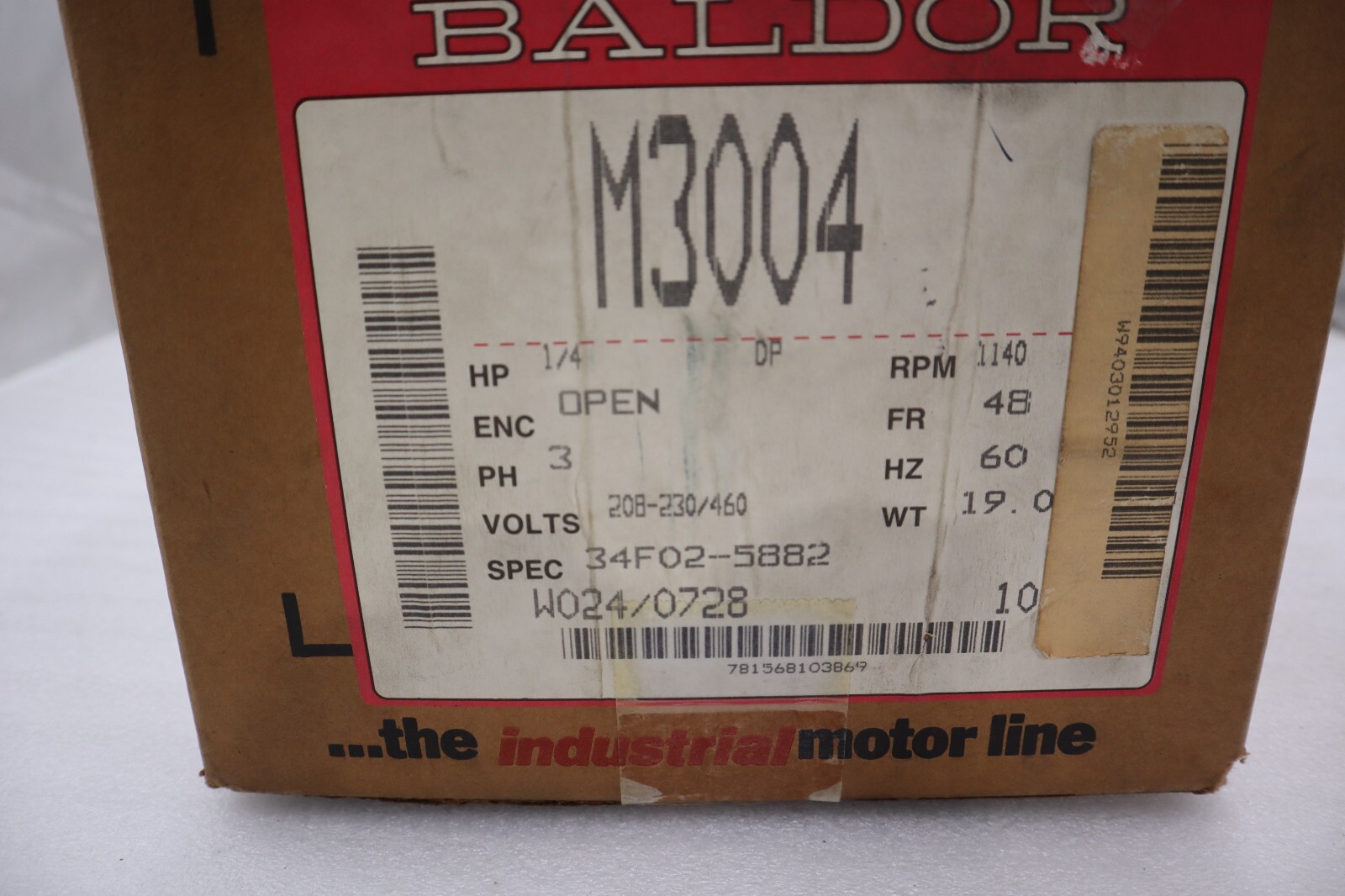 NEW BALDOR  M3004 MOTOR .25HP 1140RPM 3PH 60HZ STOCK 4521