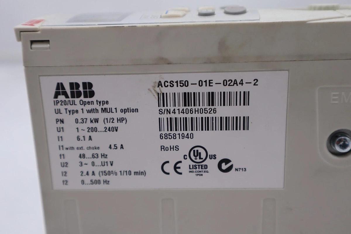 Used ASEA BROWN BOVERI ABB ACS150-01E-02A4-2 .5 HP DRIVE STOCK K-2475