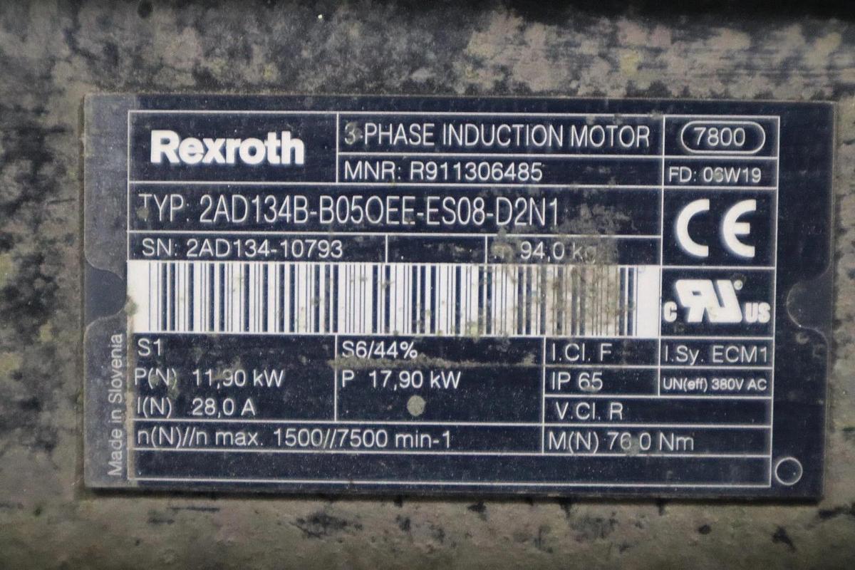 Used REXROTH 2AD134B-B05OEE-ES08-D2N1 SERVO MOTOR R911306485 STOCK HS51