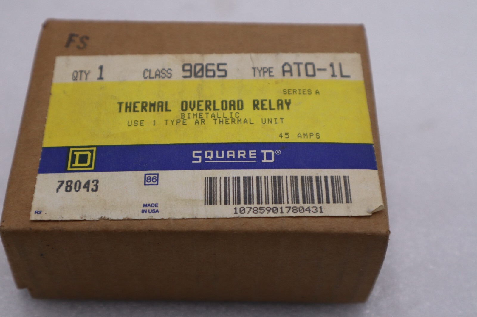 Used NEW OPEN BOX Square D 9065AT0-1L Thermal Overload Relay, 600V, 50A STK G990A
