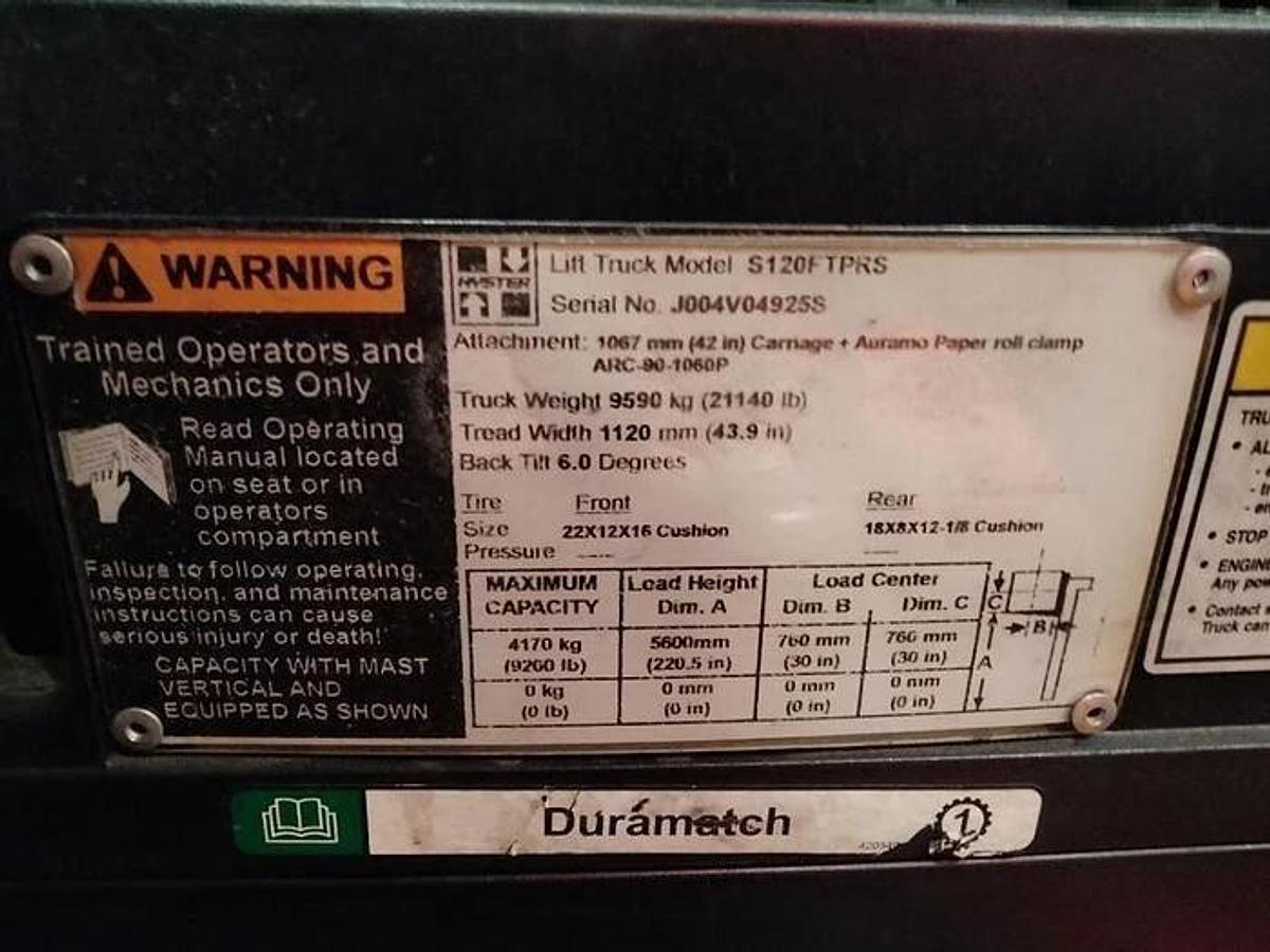 Used 12,000 POUND YALE GLC120VXPRS FORKLIFT TRUCK WITH 60" CASCADE ROLL CLAMP