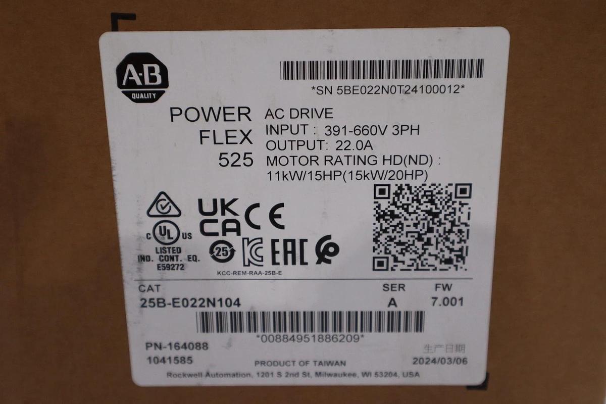 Used Allen Bradley 25B-E022N104 POWERFLEX 525 600 VAC 3 PHASE 22 AMP 20 HP - STK GF17