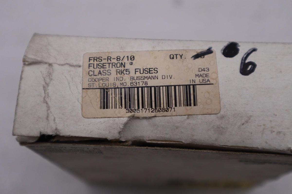 BOX OF 6 - Bussmann Fusetron FRS-R-8/10 Dual Element Time Delay Fuse - #GF576A
