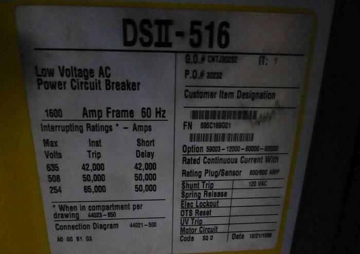 Used SQUARE D COMPANY POWER-ZONE III SERIES 2 SWITCHGEAR 3200 AMPS 480V (3) DSII-516