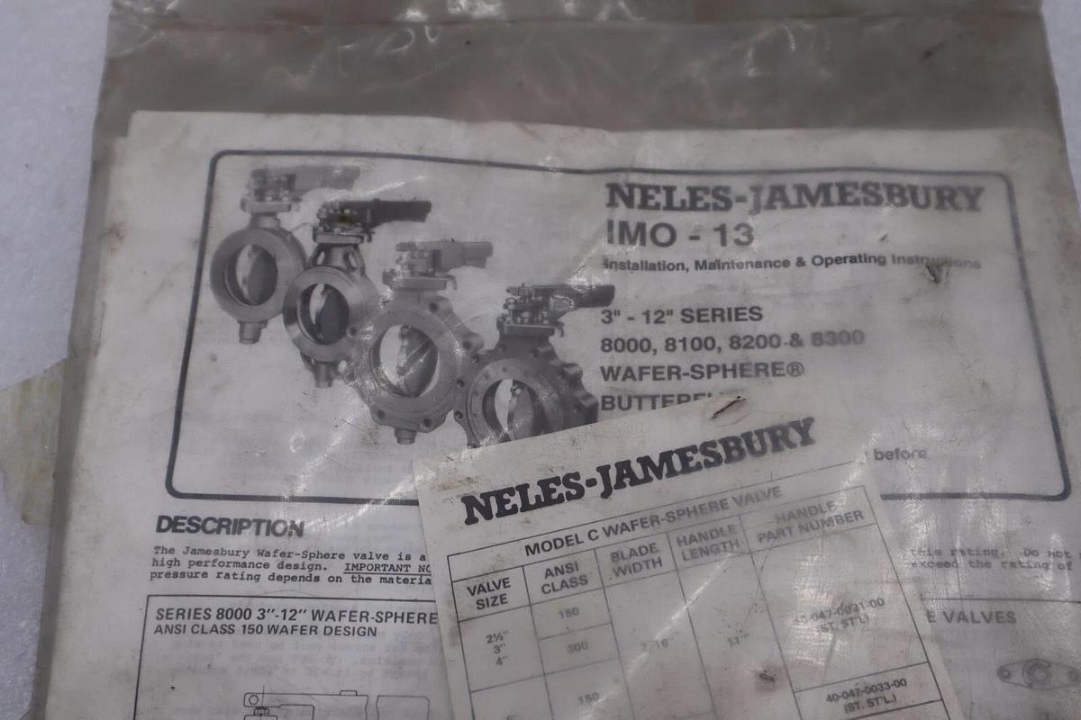 NELES-JAMESBURY 10514629D WAFER SPHERE VALVE 3" - 12" SERIES STOCK #3478-A